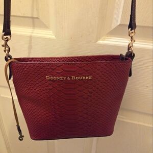 Dooney & Bourke Burgundy Snake Print Material Crossbody Bag